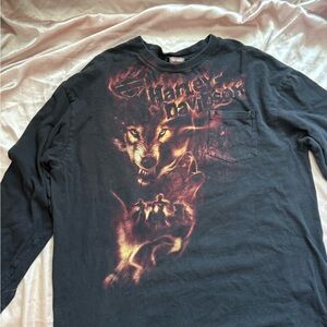 Vintage Harley Davidson long sleeve baggy shirt wolfs and biker bleach work